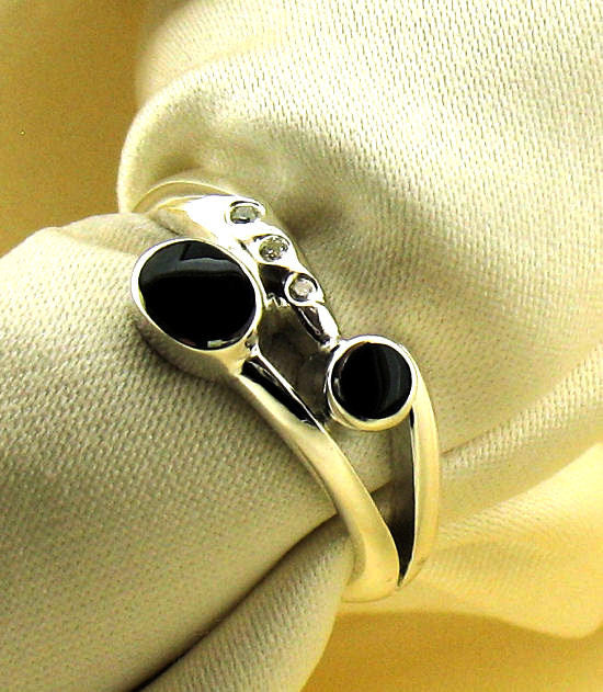 Whitby Jet and Diamond Silver Ring NR-74C