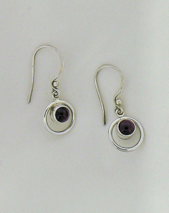 Garnet and Silver Circular Drop Earrings SE132
