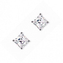 Cubic Zirconia and Silver Square Stud Earrings SQ6