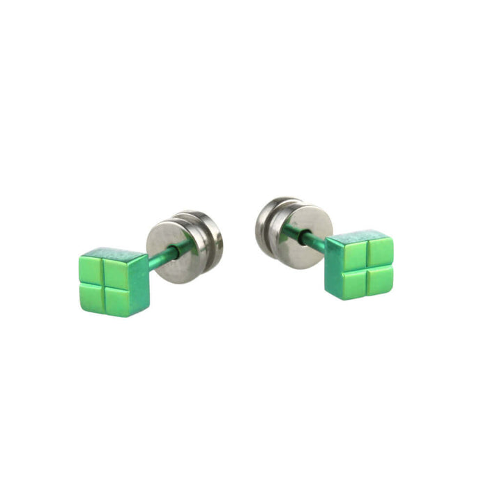 Titanium (green) Square Cube Studs TS309.90V