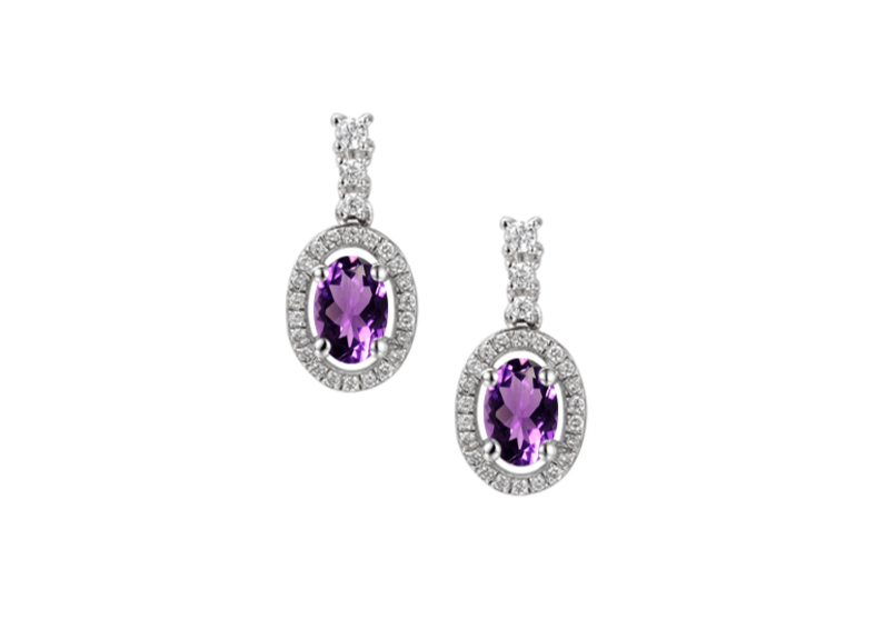Amethyst and Cubic Zirconia Silver Drop Earrings 9069AM/CZ
