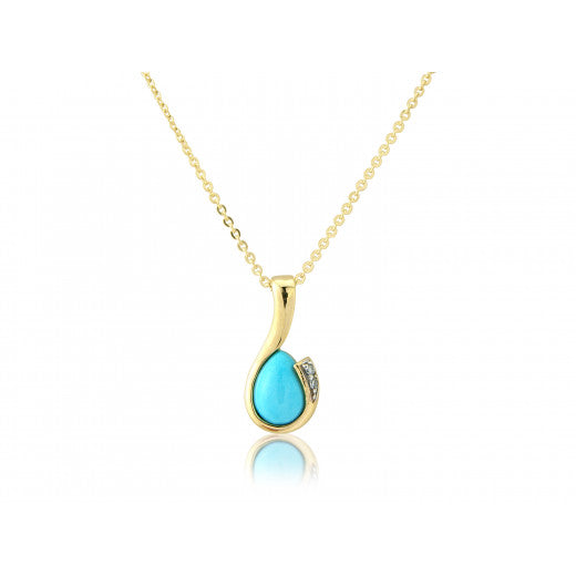 Turquoise & Diamond 9ct Yellow Gold Curl Pendant Necklace CH038-6YDTQ