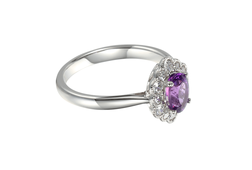 Amethyst and Cubic Zirconia Silver Ring 9262