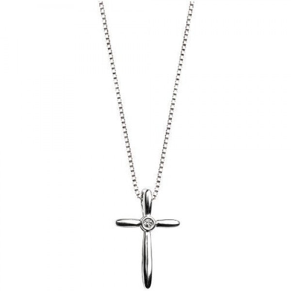 D for Diamond Silver Cross and Chain P3572