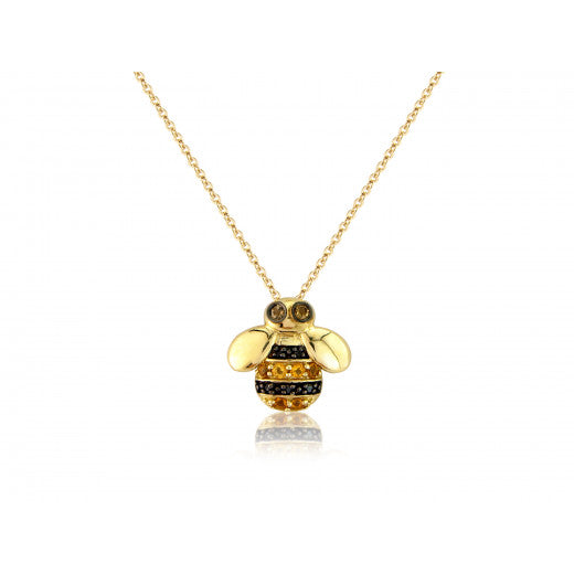 Citrine and Black Diamond, 9ct Yellow Gold, Bee Pendant Necklace  6S51DCT