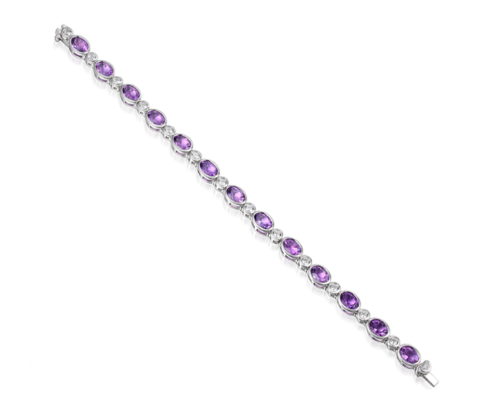 Amethyst and Cubic Zirconia Silver Bracelet 9504AM