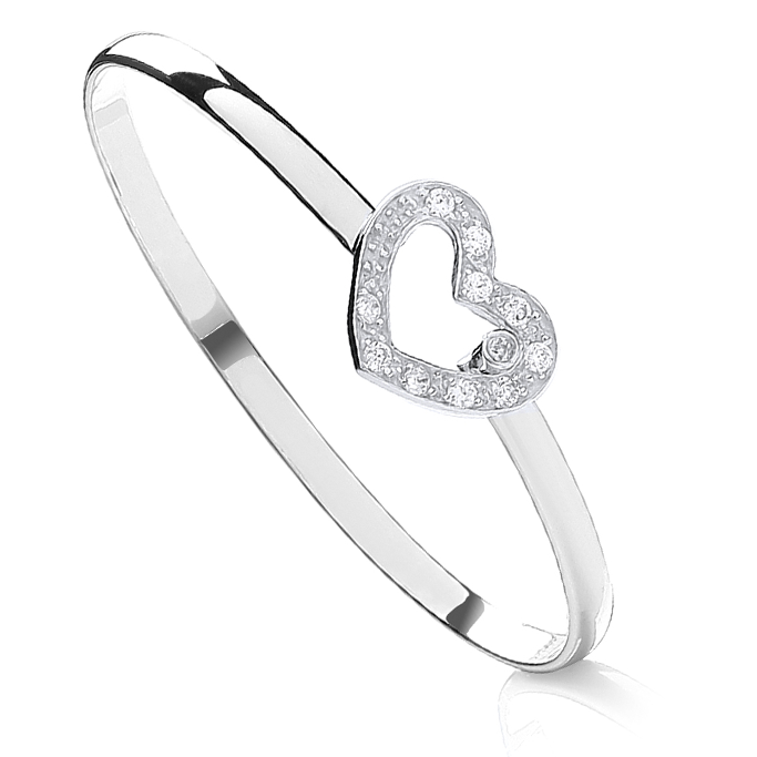 Silver and Cubic Zirconia Heart Baby Bangle BN39