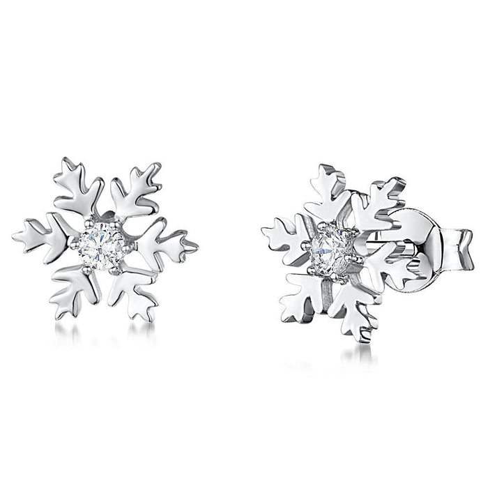 Cubic Zirconia and Silver Snowflake Stud Earrings KPE2383